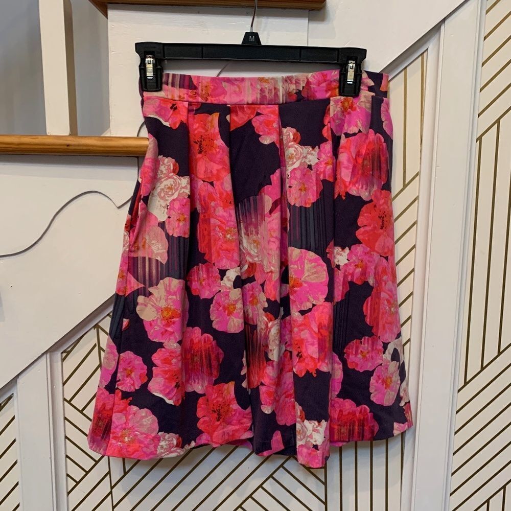 CYNTHIA ROWLEY PINK FLORAL SKATER SKIRT